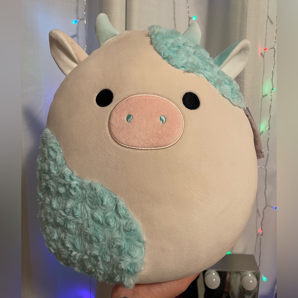 Squishmallows Clint the Blue Floral Cow 14” First to Market Stuffed Animal Toy